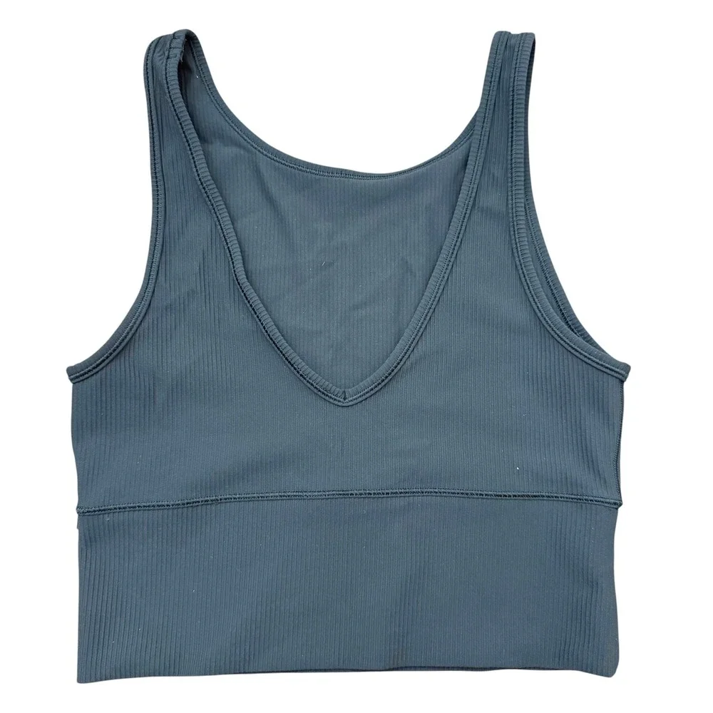 Lululemon Ribbed Longline Bra Tank Black 6 Small Wireless V Neck Crop Top